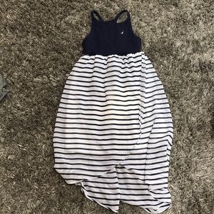 Navy and white strip high/low dress